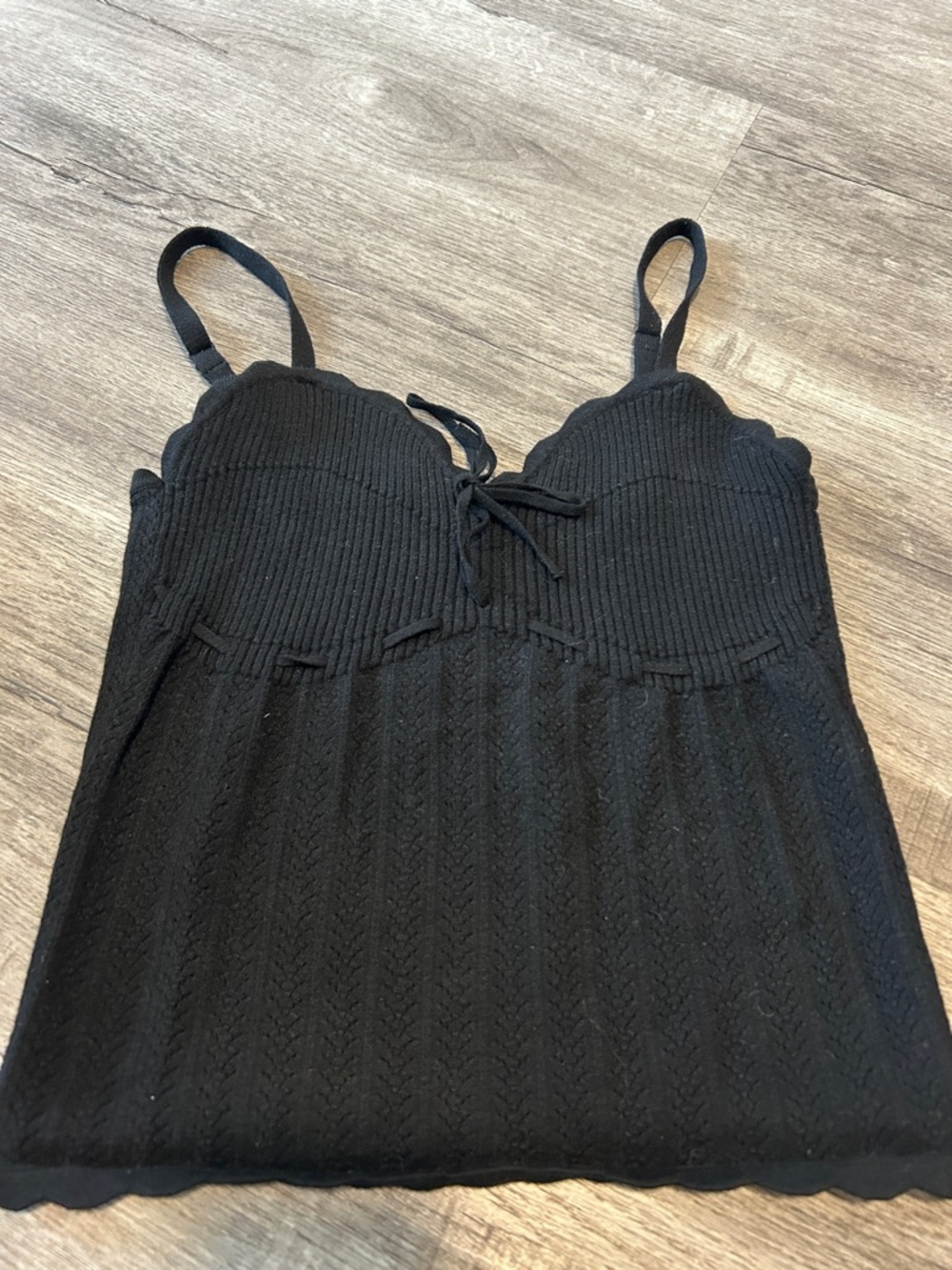 Wilfred Black Ribbed Knit Cami Tank with Tie Front